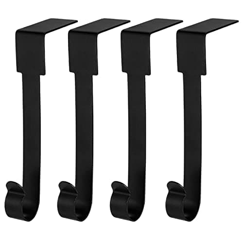 Guojanfon 4 Pack Christmas Stockings Holder Hanger,Metal Hooks for Hanging Christmas Stockings,Stocking Holders for Mantle for Christmas Decorations (J Black Style, 4)