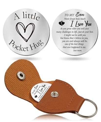 OUMILAN Pocket Hug Token Gifts for Men Boyfriend Girlfriend Inspirational Gift for Son Daughter Brother with Leather Keychain (To my son)