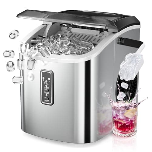 EUHOMY Ice Maker Countertop, 9 Cubes Ready in 6 Mins, 26lbs/24H, Self-Cleaning, Portable Ice Maker Machine with Carry Handle, Basket and Scoop, 2 Sizes of Bullet Ice for Home, Kitchen, Office