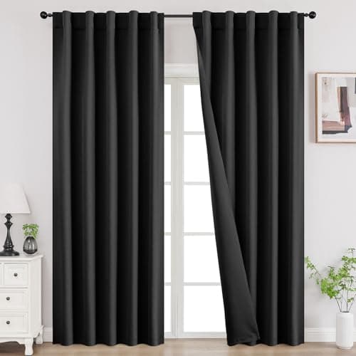 Joydeco Blackout Curtains for Bedroom, Black out curtains 96 inch long 2 Panels, Long Black Drapes with Rod Pocket Back Tab, Room Darkening Noise Reducing & Wrinkle-Free Drapes for Living Room Windows