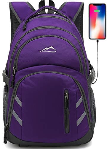 ProEtrade Backpack Bookbag for College Laptop Travel, Fit Laptop Up to 15.6 inch with USB Charging Port Multi Compartment Anti theft, Gift for Women Men (Purple)