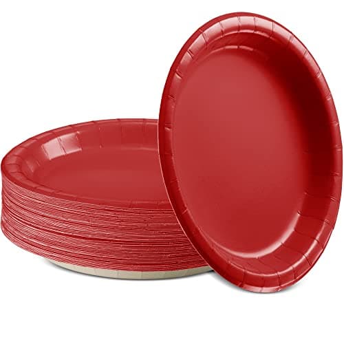 Amcrate Paper Dinner Plates Red, 8 1/2 Inches Paper Plates Disposable, Strong and Sturdy Disposable Plates for Party, Dinner, Holiday, Picnic, or Travel Party Plates, Pack of 50