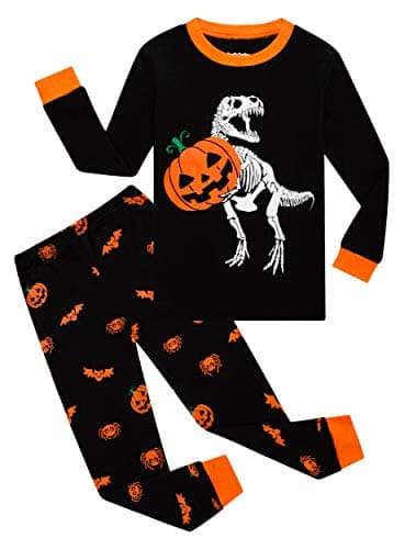 Halloween Dinosaur Pumpkin Pajamas Little Boys Girls Glow in The Dark Halloween Sleepwear Long Sleeve Kids Pjs Size 7