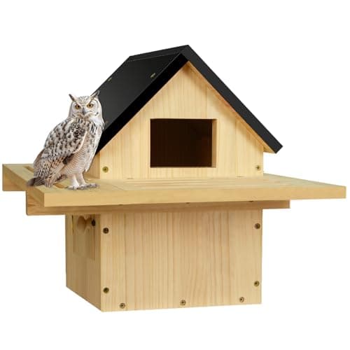 Owl House, Screech Wooden Owl Nesting Box, Weatherproof Design with Bird Stand, Large Opening, Mounted Birdhouse for Garden & Outdoor
