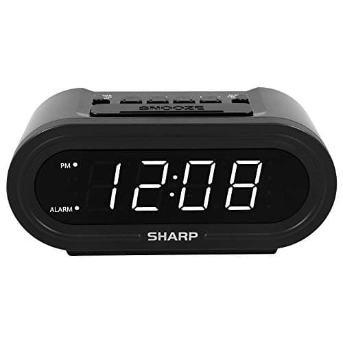 Sharp Digital Alarm with AccuSet - Automatic Smart Clock, Never Needs Setting (Midnight Black-White LED)