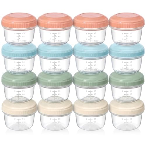 VITEVER [16 Pack] 4 oz Small Containers with Lids, Reusable Plastic Jars for Snack and Puree, Salad Dressing Container to Go, Deli Containers, Freezer Baby Food Containers, Dishwasher Safe, BPA Free
