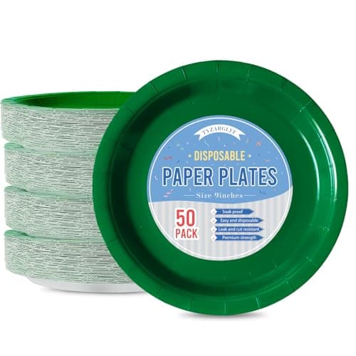Tyzarglef Disposable Paper Plates Festive green, 50 Count 9” Dinner Plates Bulk for Party Supplies, Colored and Sturdy Party Plates for Birthday, Halloween, Christmas party supplies