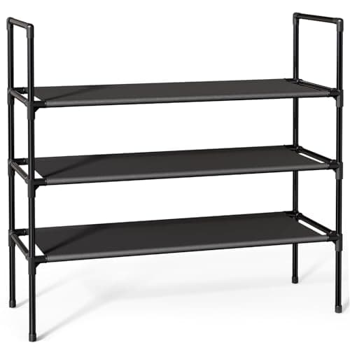 Sakugi Shoe Rack with Non-Woven Fabric - X-Large Shoe Organizer, 3-Tier Shoe Storage Rack, Sturdy Shoe Rack for Closet, Garage & Corridor, Stackable Shoe Rack for Entryway, Black