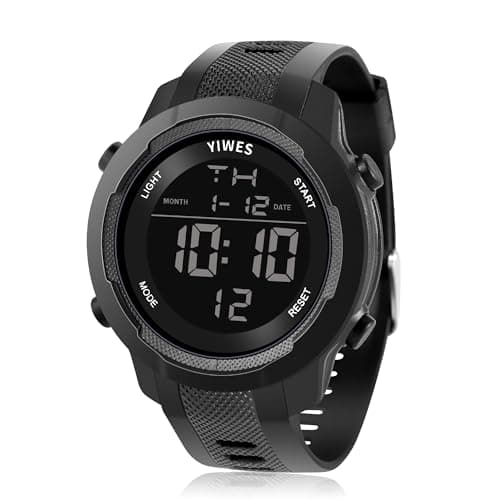 Mens Digital Watch Sports,Outdoor Running Timer,Waterproof Watch,Alarm Clock,Dual time 12/24 Carbon Fiber Composite Material Student Watch (Black)