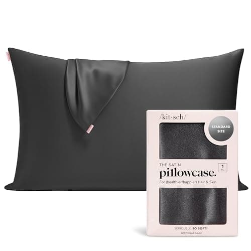 Kitsch Satin Pillowcase with Zipper for Hair & Skin, Softer Than Silk Pillow Cases Queen, Wrinkle-Free, Smooth and Cooling Satin Pillow Covers, Standard Size 19"x26" - Charcoal