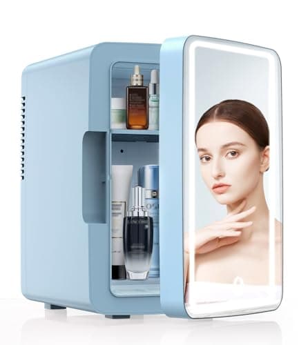 PERSONAL CHILLER 6L Skincare Fridge with LED Makeup Mirror, Mini Fridge Cooler and Warmer, Portable Fridge for Makeup, Skincare, Snacks, Bedroom Vanity, Blue