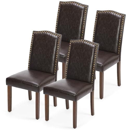 DUMOS Dining Chairs Set of 4, Moden PU Leather Kitchen Table Chairs with Wooden Legs and Padded Seat for Dining Room/Kitchen/Living Room/Restaurant, Brown