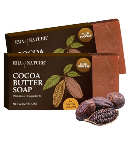 era of nature Premium Natural Organic Cocoa Butter Cold Process Body Soap Bar. Moisturizing & Nourishing For Face & Body. Gentle Skin Cleanser with Shea Butter - 2 Pack, 200g