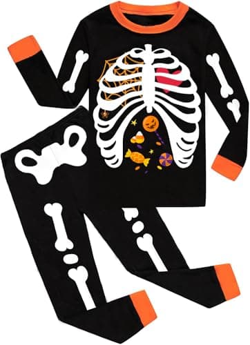 Kids Pajamas for Boys Skeleton Glow-in-The-Dark Cotton Sleepwear Toddler Pumpkin Clothes Halloween Outfit Size 4
