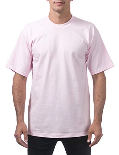 Pro Club Men's Heavyweight Cotton Short Sleeve Crew Neck T-Shirt, Pink, Large