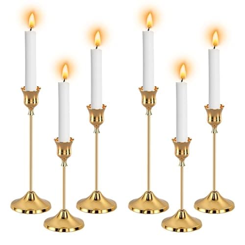 6pcs Gold Candle Holders, Candlestick Holders Taper Candle Holders for Pillar Candles Sticks Holder Decor Halloween Christmas Decorations Candle Candelabros para Centros de Mesa (Gold)