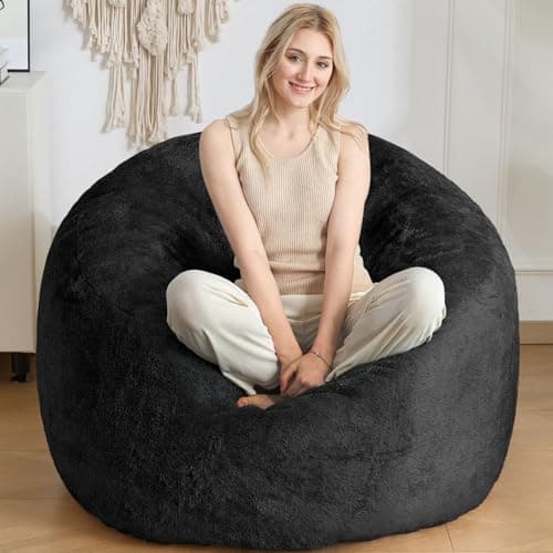SHOUREN Large Bean Bag Chair,Sherpa Fabric Bean Bag Couch with Backrest,Comfy Bean Bag Sofa for Adults/Teens,Soft Memory Foam Floor Sofa,Black