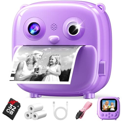 Best Instant Print Cameras for Kids #9 from Ploomen Kids Camera Instant Print- Christmas Birthday Gifts for Girls Boys Age 3-12 Years Old- 1080P HD Video Digital Camera with Photo Printing- Toddlers Portable Toys for Travel- Purple