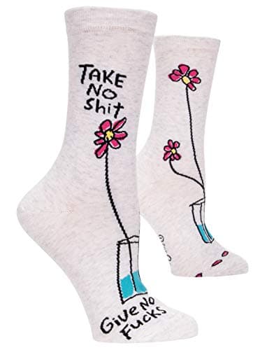 Blue Q Women's Funny Crew Socks – Colorful & Comfy Fit, Novelty Gift for Women, Unique Finds, Crazy Graphic Design, Fun Wearable Gift, Fits Most Feet, Floral Pattern, No S-t Give No F-ks, Size 5-10