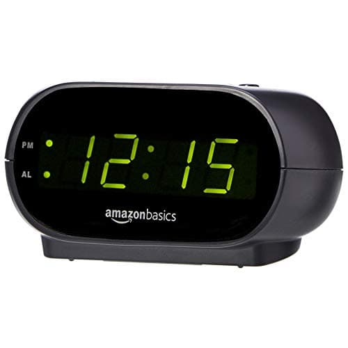 Amazon Basics Small Digital Oval Alarm Clock With LED Display, Nightlight & Battery Backup, Black, 4.5 x 3.5 x 2.4 Inches