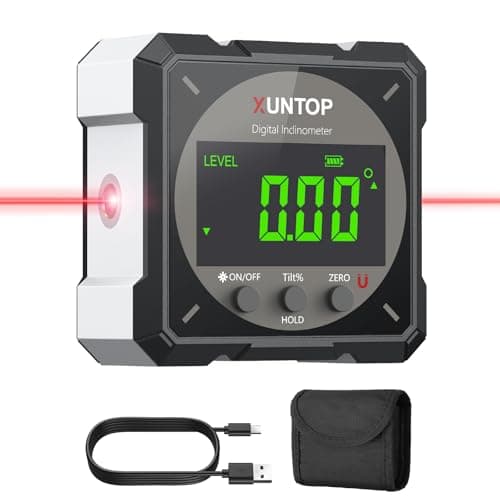 XUNTOP USB Charging Digital Level Box Angle Finder with Laser (Class 2 Laser, <1mW), 4-Side Magnetic Angle Gauge IP54 Waterproof Inclinometer Level, Saving time and Effort Hanging Decorations-Black