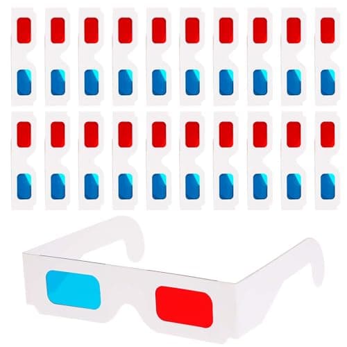 20 Pairs 3D Paper Glasses for Movies, Movie Glasses, 3D Glasses Red and Cyan Lens White Frame Anaglyph Glasses Cardboard for Movies, Folded in Protective Sleeve