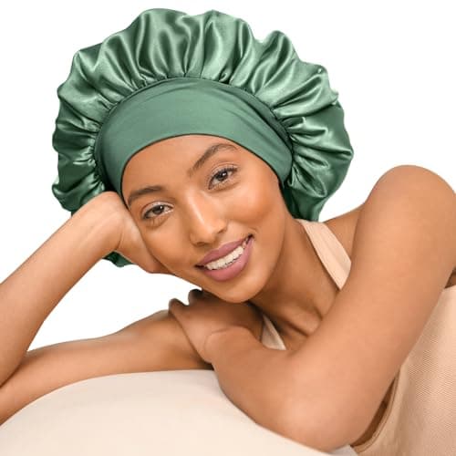 YANIBEST Silk Bonnet for Sleeping Women Double Layer Satin Lined Hair Bonnets for Sleeping Soft Elastic Band Silk Sleep Cap for Curly Natural Hair