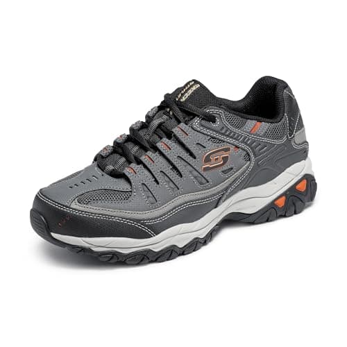 Skechers Men's Afterburn M. Fit Fashion Sneakers – Leather Upper, Memory Foam Insole, Rubber Outsole, Charcoal/Gray, 12 X-Wide