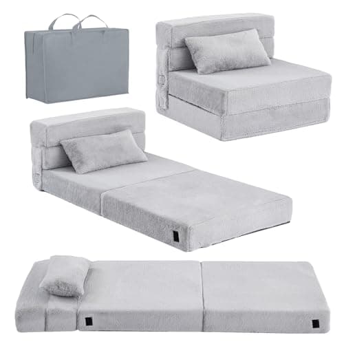 Tiita Kids Floor Mattress for Toddler, Child Fold Up Sofa Couch Convertible Futon Folding Chair with Storage Bag for Kids, Plush Grey