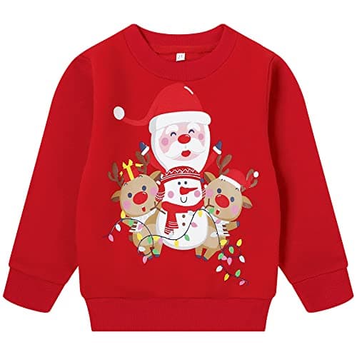 RETSUGO Kids Christmas Outfits Toddler Chritmas Sweater Crewneck Fleece Pullover Baby Boys Holiday Graphic Sweatshirt 3T/8161