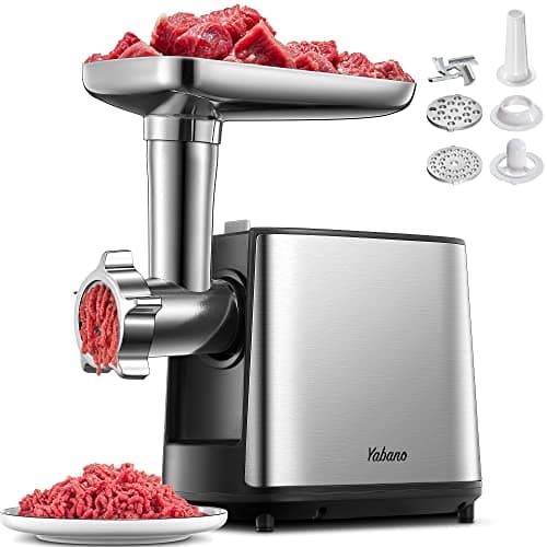 Electric Meat Grinder, Heavy Duty Meat Mincer, Sausage Stuffer Maker, Food Grinder with Sausage & Kubbe Kit, 2 Grinder Plates, Stainless Steel (Silve&Black)