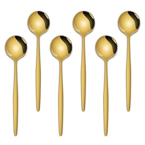 5.1 Inch Coffee & Tea Spoon,6 Pieces Gold Stainless Steel Teaspoon,Mini Spoons For Dessert And Coffee,Durable Demitasse Coffee Spoons For Dessert