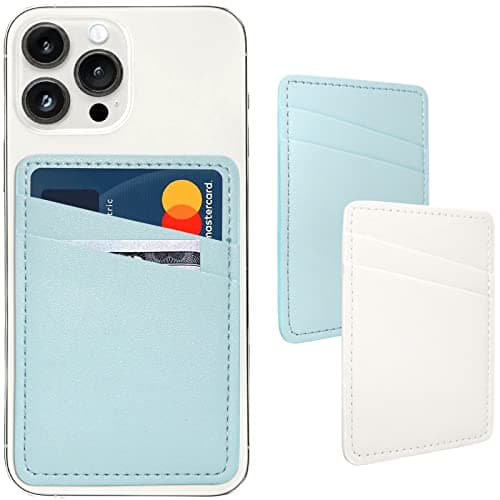 Limvory Dual-Pocket Leather Card Holder Phone Case - Stick-on Wallet for iPhone & Android - White/Blue