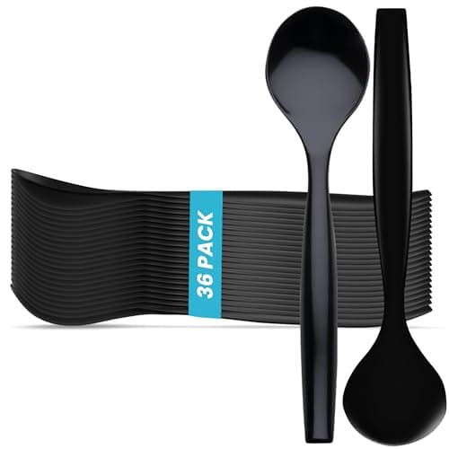 10" Black Plastic Serving Spoons for Buffet, Bulk 36 Count, Heavy Duty Disposable Spoon, Large Plastic Serving Utensils for your Catering Supplies, Events, Party, and Weddings by C&S Event Supply Co.