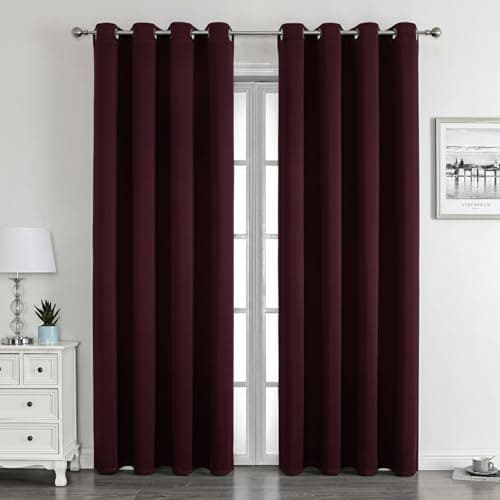 SOLVÉA Blackout Curtains 100% Light Blocking, Thermal Insulated, Room Darkening Drapes for Bedroom & Living Room, Grommet Panels, 52"x85" (4.3x7.1 ft), 2-Pc Set, Burgundy