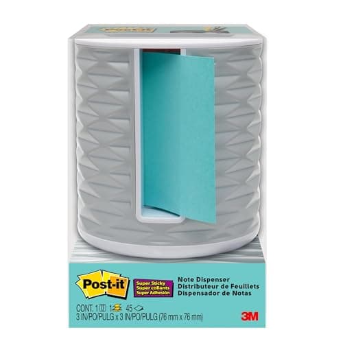 Post-it Note Dispenser with Post-it Pop-up Notes, White Base with Grey Geometric Pattern, 1 Aqua Splash 3 in. x 3 in. Super Sticky Note Pad, Classroom or Office Supplies