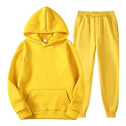 QCZLFF Orders Placed By Me, Men's Hooded Athletic Tracksuit Sweatsuit Long Sleeve Full-Zip Jogging Sweatpants 2 Piece Patchwork Sportsuits, Large, A-yellow