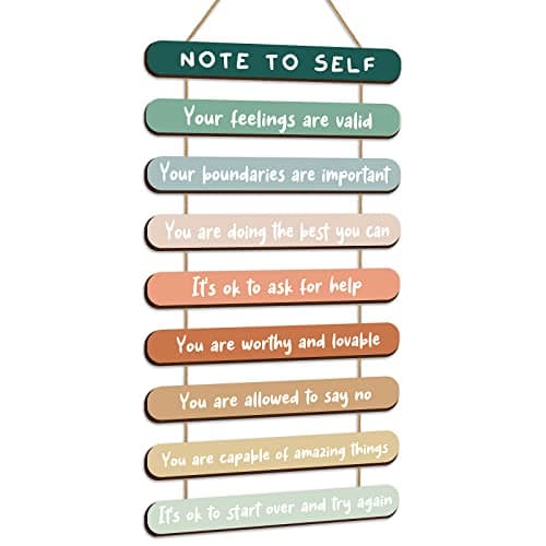 Yookeer Mental Health Reminders Wall Art Decors Positive Psychology Affirmations Wall Decor Wooden Hanging Pediments Inspirational Art for Counseling Therapy Office Students Classroom(Bright Color)