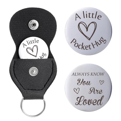 Gjinxi Pocket Hug Token Gift, Double-Side Inspirational Keepsake, Stainless Steel Friendship Reminder Souvenir, Long Distance Relationship Gift for Son Daughter Brother with Leather Keychain