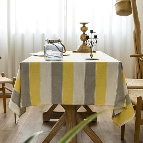 Homxi Square Outdoor Dining Table Cover 53 W x 53 L,Tableclothes Yellow Stripes Polyester Dining Room Tablecloths for Tables