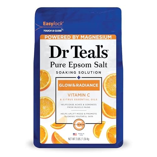 Dr Teal's Pure Epsom Magnesium Salt Soak, Glow & Radiance with Vitamin C & Citrus Essential Oils, 3 lbs