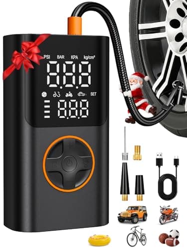 AIRSURE Tire Inflator Portable Air Compressor, Bike Pump with Gauge and USB Charging Output, 150PSI Fast Inflation Portable Tire Inflator for Car Bicycles Motorcycles Scooter Balls
