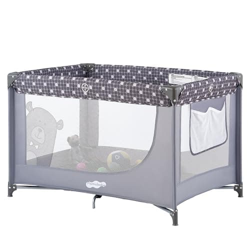 Pamo Babe Portable Crib Baby Playpen with Mattress and Carry Bag Grey