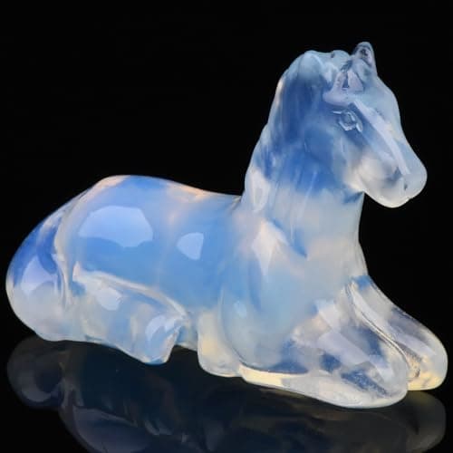 Ytbeoxk 2.2 Inch Opal Horse Crystal Figurines, Hand-Carved Healing Crystals Decor, White Horse Statues Stone Energy Gemstones, in Bedroom Office Meditation Memorial Gifts for Men and Women