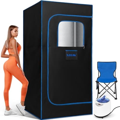 X-Vcak Portable Steam Sauna, Portable Sauna for Home, Sauna Tent Sauna Box with 2.6L Steamer, Remote Control, Folding Chair, 9 Levels, 2.6’ x 2.6’ x 5.9’