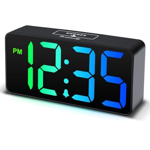 DreamSky Small Digital Alarm Clocks for Bedrooms - RGB Electric Alarm Clock for Kids Bedside Nightstand, Desk Clock with Large Numbers, Dimmer, Adjustable Alarm Volume, USB Port, Snooze, 12/24Hr