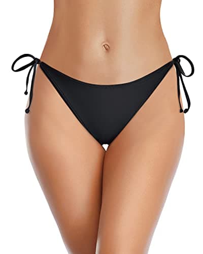 Holipick Black Bikini Bottoms for Women String Bathing Suit Bottom with Moderate Coverage Low Waist Swim Bottom S