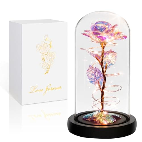 Childom Valentines Rose Gifts for Her,Birthday Gifts for Women,Rose Flower Gifts,Valentines Gifts for Mom Wife Girlfriend Grandma,Colorful Rainbow Light Up Rose in A Glass Dome Mothers Day Rose Gift