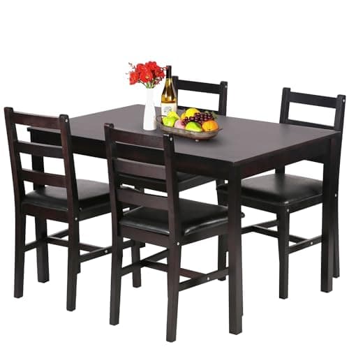 FDW Kitchen Table and Chairs for 4 Dining Room Table Set,Wood Elegant Kitchen Sets for Small Space,Dark Brown