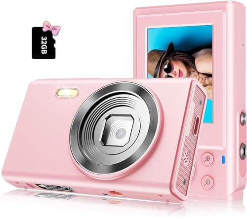 BOFIDAR Digital Camera 1080P FHD Kids Digital Camera with 32GB Card,2 Batteries,Small Pink Digital Camera Vintage Digicam Old Photo Camera Gift for Children Teen Girl Boy